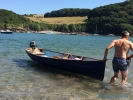 Playing in a boat on the sand bar
